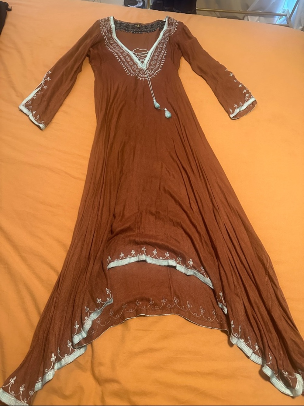 Bohemian Brown Embroidered Women's Dress